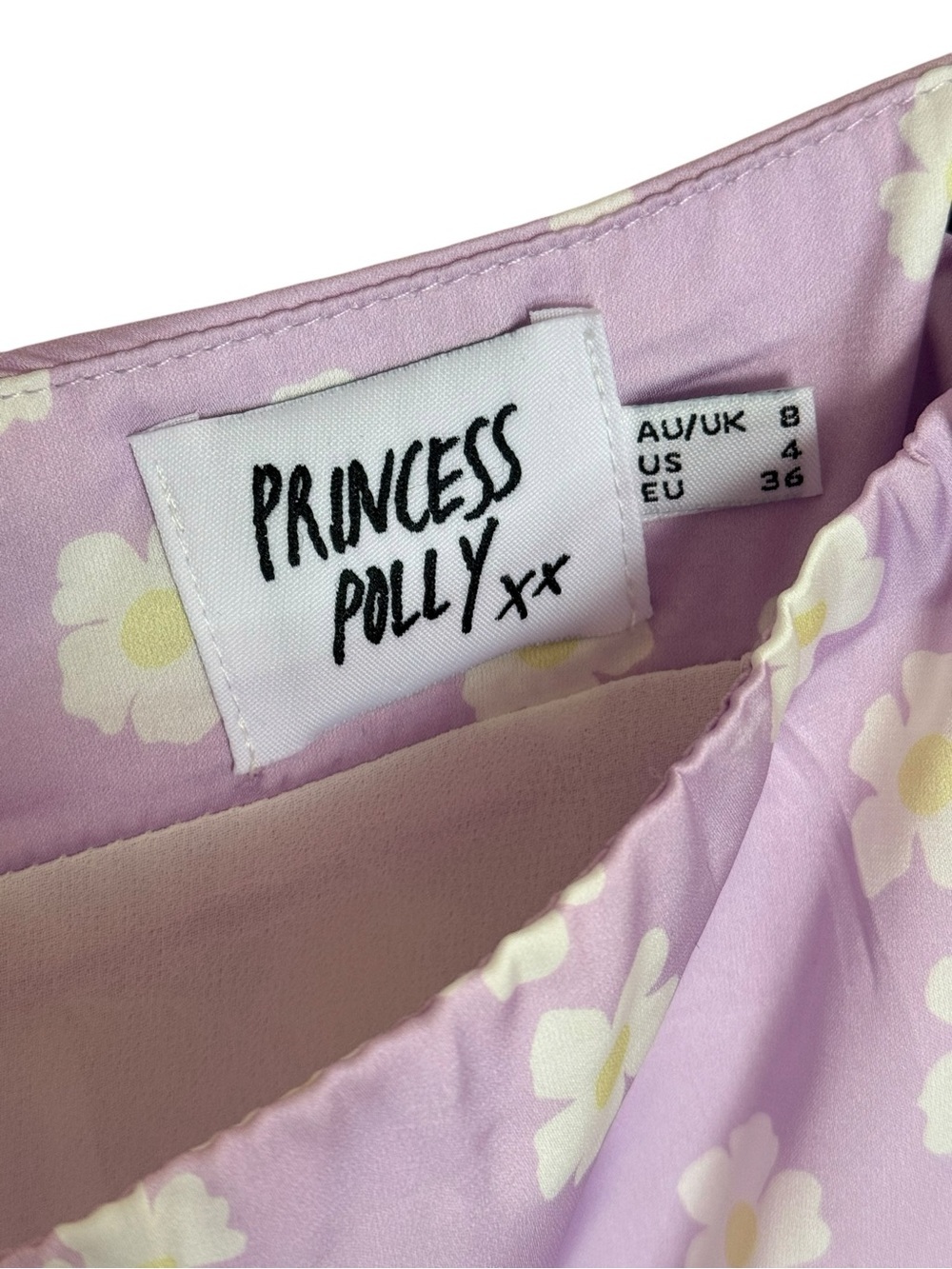 Princess Polly Lilac Daisy Satin Mini Skirt Y2K Cottagecore Size 4 - Picture 7 of 12